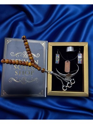 Seyhan Soylu Shop - Special Seri Kitap Kutulu Takı Seti ve Tesbih Kombini - Kolye Küpe Special Tasarım Bileklik Yüzük 5 Parça Otantik Hediyelik - Doğum Günü Yıl Dönümü Şık Hediye