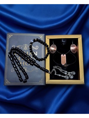 Seyhan Soylu Shop - Luxury Seri Kitap Kutulu Kadın Takı Seti ve Tesbih Kombin - Kolye Küpe Yüzük Bileklik Ekstra Boncuk Bileklik 6 Parça Hediyelik - Doğum Günü Yıl Dönümü Sevgililer Günü