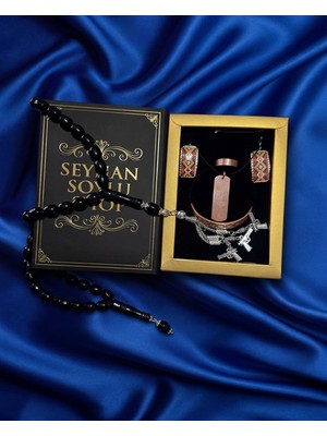 Seyhan Soylu Shop - Özel Tasarım Kitap Kutulu Kadın Bakır Takı Seti ve Tesbih Kombini - Kolye Küpe Bileklik Yüzük 5 Parça Otantik Şık Hediyelik - Doğum Günü Yıl Dönümü Anneler Günü