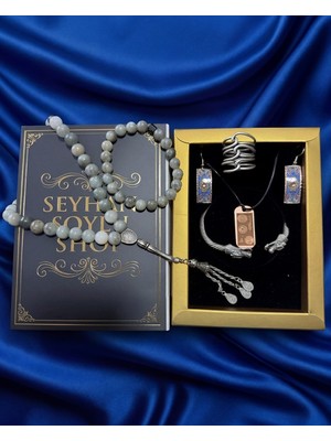 Seyhan Soylu Shop - Luxury Seri Kitap Kutulu Kadın Takı Seti ve Tesbih Kombin - Kolye Küpe Yüzük Bileklik Ekstra Boncuk Bileklik 6 Parça Hediyelik - Doğum Günü Yıl Dönümü Sevgililer Günü