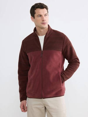 LC Waikiki Lcwaıkıkı Basic Bordo Dik Yaka Polar Erkek Fermuarlı Sweatshirt