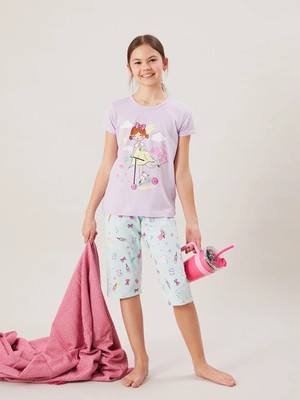 LC Waikiki Lcw Kids Lila Bisiklet Yaka Kız Çocuk Pijama Takım