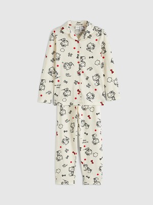 LC Waikiki Lcw Kids Ekru Gömlek Yaka Hello Kitty Baskılı Kız Çocuk Pijama Takım