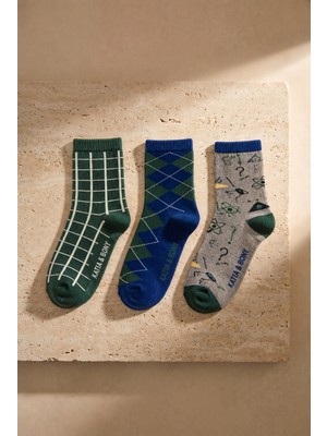 Bony Socks Çocuk 3'lü Geometri Desenli Soket Çorap