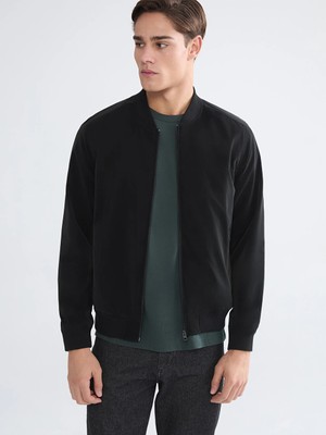 LC Waikiki Lcwaıkıkı Classic Siyah Kolej Yaka Erkek Bomber Ceket