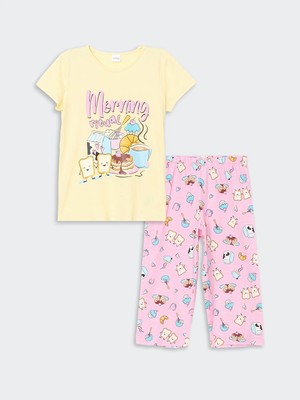 LC Waikiki Lcw Kids Sarı Bisiklet Yaka Kız Çocuk Kaprili Pijama Takımı