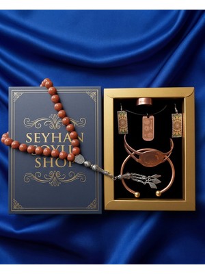 Seyhan Soylu Shop - Luxury Seri Kitap Kutulu Kadın Takı Seti ve Tesbih Kombin - Kolye Küpe Yüzük Bileklik Ekstra Boncuk Bileklik 6 Parça Hediyelik - Doğum Günü Yıl Dönümü Sevgililer Günü
