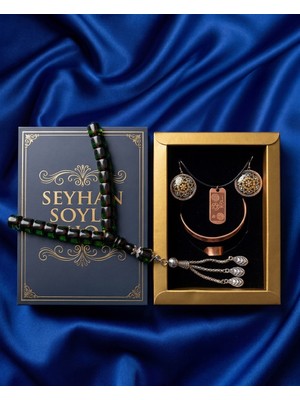 Seyhan Soylu Shop - Özel Tasarım Kitap Kutulu Kadın Bakır Takı Seti ve Tesbih Kombini - Kolye Küpe Bileklik Yüzük 5 Parça Otantik Şık Hediyelik - Doğum Günü Yıl Dönümü Anneler Günü