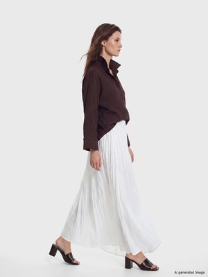 Lcw Modest Beyaz Beli Fermuarlı Büzgülü Etek