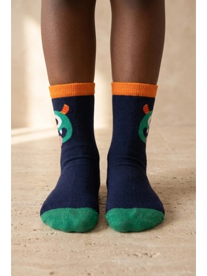Bony Socks Çocuk Sevimli Canavar Soket Çorap Lacivert/yeşil