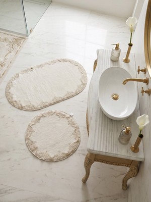 My Evilla Çeyizlik Güpürlü Dantelli Banyo Paspas Takımı Kaymaz Taban 2'li Set 60X100 50X60