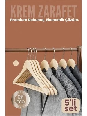 Svoria Store 5'li Lüks Krem Elbise Ceket Askısı - Ergonomik & Kaymaz Plastik Askı Seti - Ahşap Görünümlü