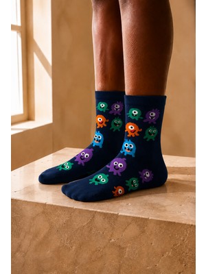 Bony Socks Çocuk Sevimli Canavar Soket Çorap Lacivert