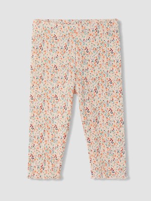 LC Waikiki Lcw Kids Ekru Çiçek Desenli Fitilli Kız Çocuk 3/4 Boy Tayt