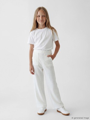 LC Waikiki Lcw Kids Ekru Beli Lastikli Kız Çocuk Tüvit Pantolon