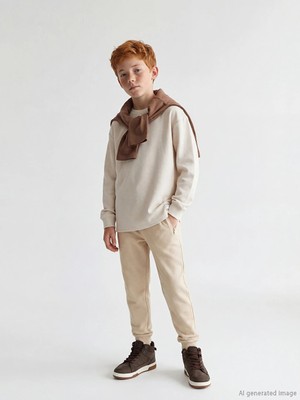 LC Waikiki Lcw Kids Bej Beli Lastikli Erkek Çocuk Jogger Eşofman Altı