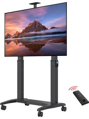Nb North Bayou T100 75”-120”INCH Motorlu & Kumandalı Yükseklik Ayarlı Çift Kolonlu Profesyonel Mobil Tv Standı ve Interaktif Ekran Taşıma Arabası