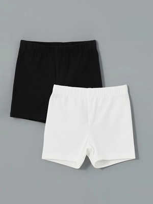 LC Waikiki Lcw Kids Siyah Beli Lastikli Basic Kız Çocuk Kısa Tayt 2'li