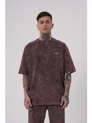 Machinist Clothing Erkek Yıkamalı Basic Oversize Tişört Kahverengi Efektli
