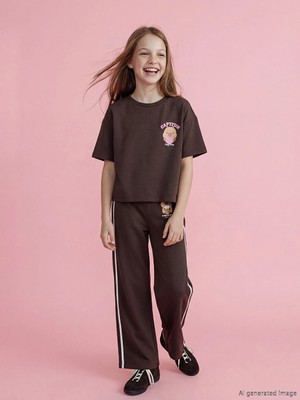LC Waikiki Lcw Kids Kahverengi Capyfun Baskılı Kız Çocuk Eşofman Altı