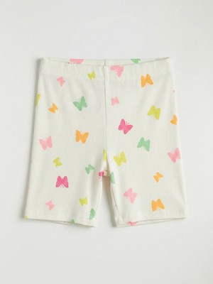 LC Waikiki Lcw Kids Ekru Kelebek Baskılı Kız Çocuk Fitilli Tayt