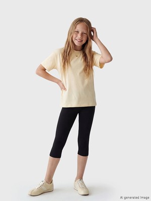 LC Waikiki Lcw Kids Siyah Beli Lastikli 3/4 Boy Kız Çocuk Tayt