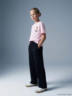 LC Waikiki Lcw Kids Siyah Geniş Paça Kız Çocuk Soft Touch Eşofman Altı