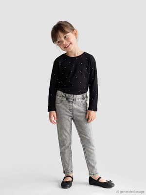 LC Waikiki Lcw Kids Siyah Beli Lastikli Kız Çocuk Tayt Pantolon