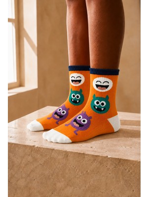 Bony Socks Çocuk Sevimli Canavar Soket Çorap Turuncu