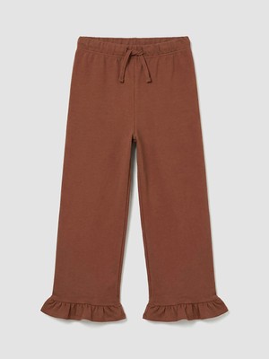 LC Waikiki Lcw Kids Kahverengi Kız Çocuk Paçaları Fırfırlı Eşofman Altı