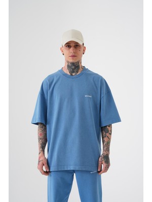 Machinist Clothing Erkek Yıkamalı Basic Oversize Tişört Açık Mavi