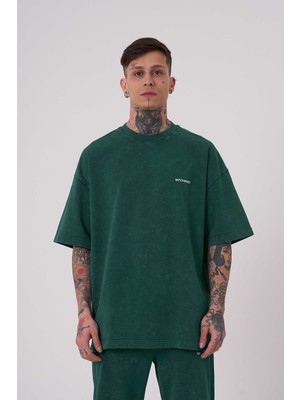 Machinist Clothing Erkek Yıkamalı Basic Oversize Tişört Yağ Yeşili