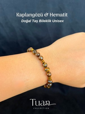 Tuan Collection Unisex Kaplangözü Hematit Doğal Taş Bileklik Çelik Materyal Günlük Kullanım Topraklanma Güç ve Enerji