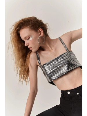 Holly Lolly Straplez Askılı Glammy Crop Gümüş