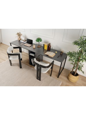 Rani Home Çalışma Masası Antrasit - Siyah Metal Ayaklı Iki Kişilik 240 cm HA-5275