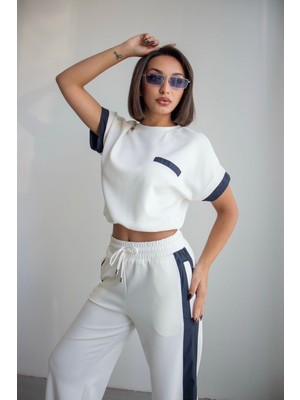 Ded Collection Kadın Paraşüt Kumaş Garnili Detaylı Crop Üst ve Yüksek Bel Bol Paça Eşofman Takımı
