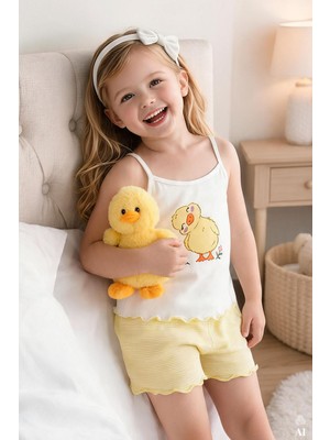 Koza İç Giyim Kız Çocuk Pamuklu Desenli Ip Askılı Pijama Takımı
