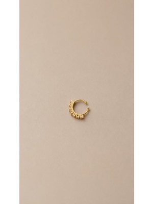 925 Ayar Gümüş Unisex Septum Burun Piercing Gold Renk Zirkon Taşlı Minimal Halka Küpe