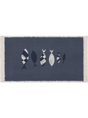 Mudo Home LARISSA FRAME FISH KİLİM LACİVERT BEYAZ 80X150 CM