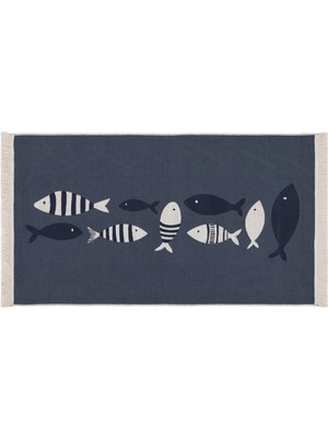 Mudo Home Larıssa Çizgili Fısh Kilim Lacivert Beyaz 80X150 cm