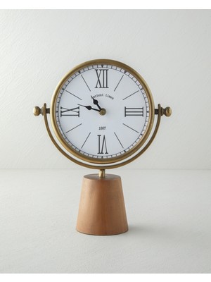 English Home Hilly MDF Masa Saati 32 cm Kahve Yuvarlak Şekil ve Sessiz Mekanizma