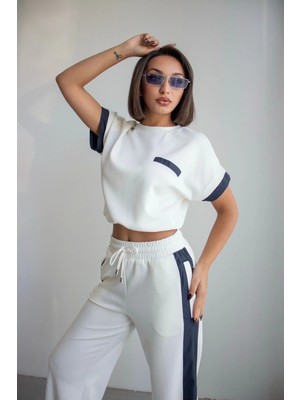 Ded Collection Kadın Paraşüt Kumaş Garnili Detaylı Crop Üst ve Yüksek Bel Bol Paça Eşofman Takımı