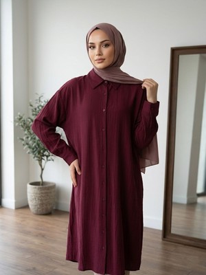 Miostil Arka A Pile Uzun Tunik-Bordo