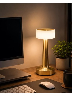 Nemere Ithalat Gold Kare Mantar Masa Lambası Şarjlı Dokunmatik LED Aydınlatma