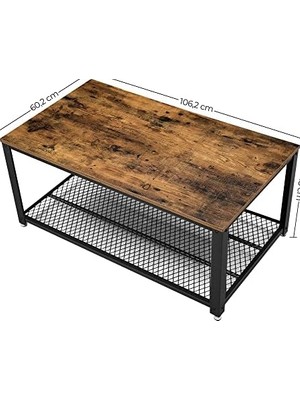 Gndz Store Vasagle Sehpa, 2 Katlı Oturma Odası Masası, Izgara Raflı, Tv Masası, Metal Çerçeve, Ayarlanabilir Ayaklar, Oturma Odası Için, Endüstriyel Tarz, Kahverengi/siyah LCT61X