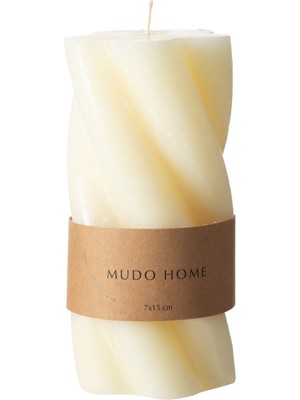 Mudo Home Burgulu Sütun Mum Beyaz 7X15 cm