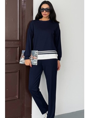 Ded Collection Kadın Yanı Yırtmaçlı Ince Şerit Detaylı Uzun Kol Sweatshirt Modal Takım