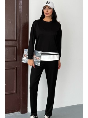 Ded Collection Kadın Yanı Yırtmaçlı Ince Şerit Detaylı Uzun Kol Sweatshirt Modal Takım