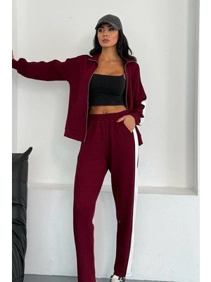 Ded Collection Kadın Yakalı Şerit Detaylı Fermuarlı Rahat Modal Eşofman Takım