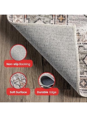 Gndz Store Mae Makinede Yıkanabilir Tribal Motif Yolluk Halı, 2' 6" x 12', Şeftali